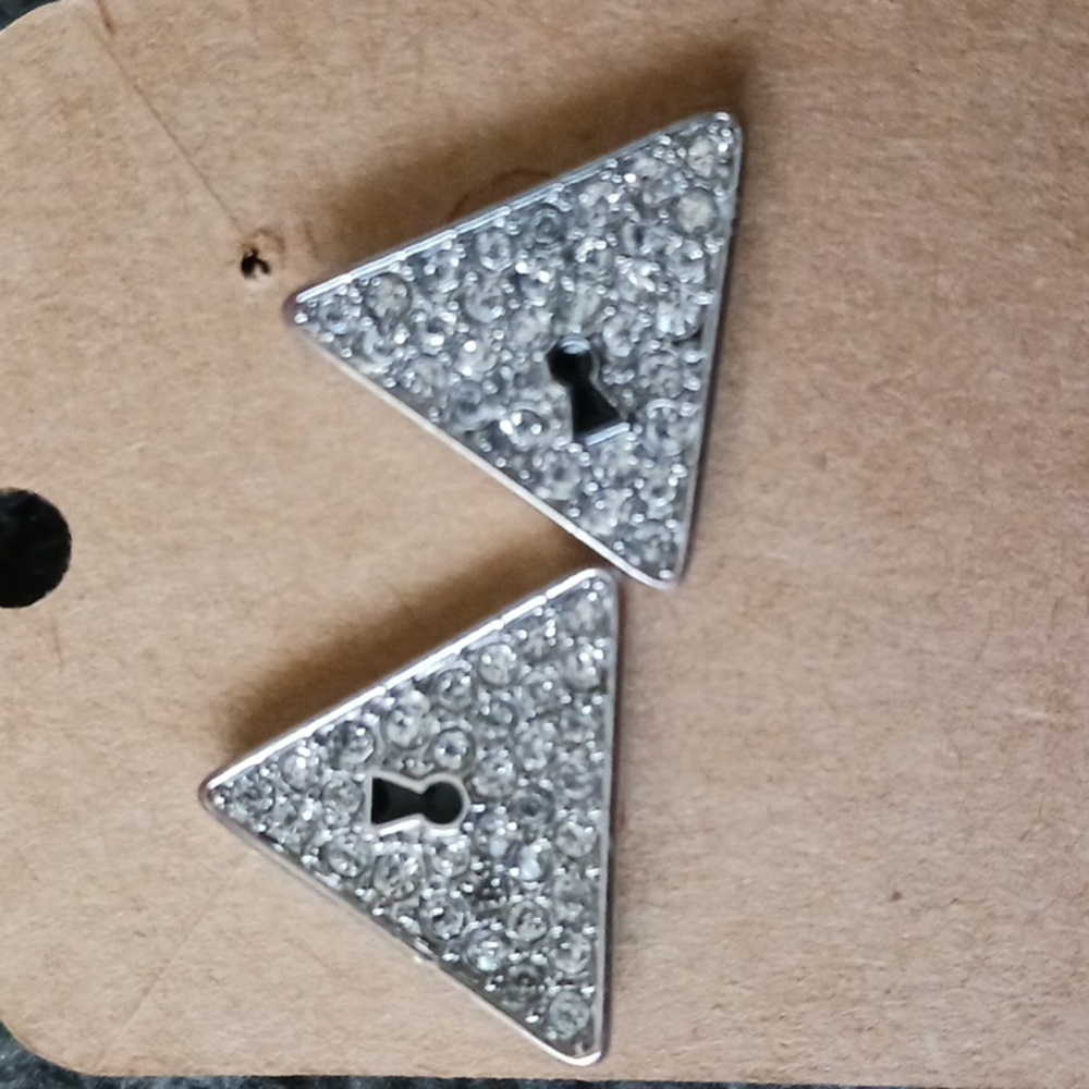 Guess Rhinestone Key In Triangle Large Pierced Earrings - Picture 4 of 4